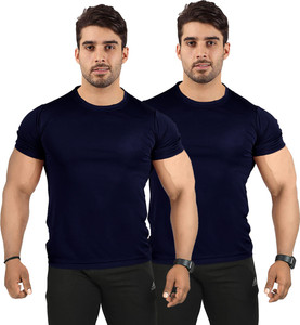 UDI n ADI Solid Men Round Neck Dark Blue T-Shirt
