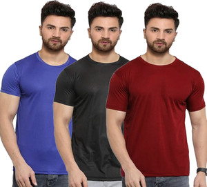 Diving deep Solid Men Round Neck Multicolor T-Shirt