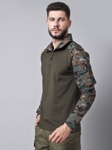 MountMiller Military Camouflage Men Zip Neck Multicolor T-Shirt