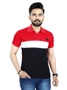 DyrectDeals Colorblock Men Polo Neck Red T-Shirt