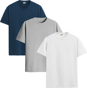 ADRO Solid Men Round Neck Dark Blue T-Shirt