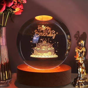 UGAAM Happy Birthday 3D Crystal Ball | Galaxy Ball Night Lamp | Crystal Galaxy Light Night Lamp