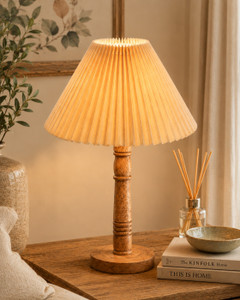 Glowhere Hand-Turned Wooden Stick Lamp with Beige Shade - Image 6