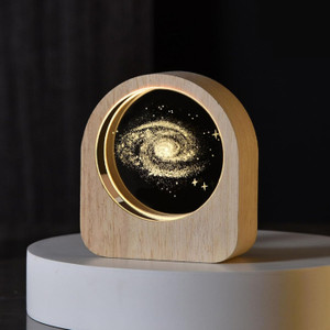 SHOPOGENIX 3D Cube Galaxy Model Crystal Ball with Wooden Frame,USB Cable Decorative Showpiece  -  8.5 cm