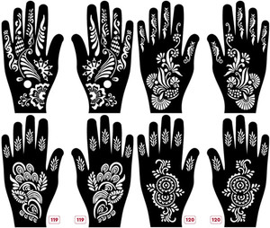 vertexxx Mehndi Sticker Set of 8 Pes|Henna Stencil for Women, Girls and kidsRn1