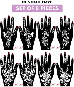 KICKWIX Set of 8 Henna Tattoo Stencil | Mehandi Stencils For Women, Girls & Kids