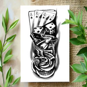 dice and cards tattoo sleeve Eye of Time Silhouetted Woman Playing Cards Dice Castle Sun Rise Temporary Sleeve  Tattoos| WannaBeInk.com main image 1