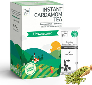 TeaFit Cardamom Instant Tea Premix (10 Sachet - 14 gm each) Unsweetened Elaichi Chai Cardamom Instant Tea Box