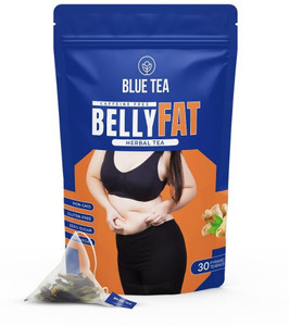 BLUE TEA Belly Fat Tea | Fat Loss, Manage Weight, Flatter Tummy, Slim Belly Caffeine Free Ginger Herbal Tea Bags Pouch