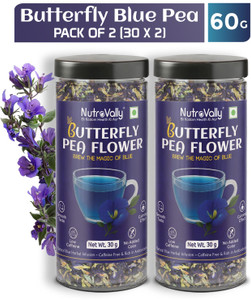 NutroVally Blue Butterfly Pea Herbal Tea – Caffeine-Free Antioxidant Wellness PC-2 Blue Tea Mason Jar