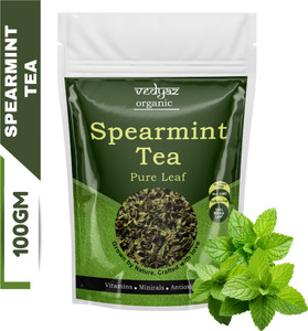 Vedyaz Organic Pure Spearmint Herbal Tea Leaves 100 gm - 100% Natural, Rich in antioxidants for PCOD/PCOS, Hormonal imbalance, unwanted facial hair, Acne, Weight loss and Immunity Boosting - good for Health Herbal Tea Pouch