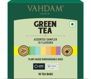 Vahdam Green Tea Variety Pack - Chamomile, Lemon, Tulsi, Lavender Lemon, Tulsi, Lavender Green Tea Bags Box