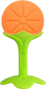 Jingle Kids Premium Quality Fruit Shape Silicone Teether Teething Toys for Baby Textured Molar Teeth Soother Massage| Infants Dental Care Baby Teether| BPA Free Flexible Natural Silicone Teethers Toy For New Borns/Toddlers/Infants(4 Months+)(Orange, Pack of 1) Teether and Feeder