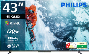 PHILIPS 108 cm (43 inch) QLED Ultra HD (4K) Smart Google TV with Dolby Vision |30W Dolby Atmos | 120Hz Refresh Rate | HDR 10+ |Wider Colour Gamut | Ultra Narrow Bezel | 32 GB Storage