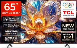 TCL QD-Mini LED Dimming T89D 163.83 cm (65 inch) QLED Ultra HD (4K) Smart Google TV 2026 Edition with TCL Ai HVA Panel Dolby Vision- Atmos, 42W ONKYO 2.1 Hi-Fi System Native Refresh Rate 144Hz, DLG 288Hz MEMC 120 Hz
