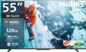 PHILIPS 138 cm (55 inch) QLED Ultra HD (4K) Smart Google TV 2025 Edition with Dolby Vision |30W Dolby Atmos | 120Hz Refresh Rate | HDR 10+ |Wider Colour Gamut | Ultra Narrow Bezel | 32 GB Storage