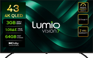 Lumio Vision 7 109 cm (43 inch) QLED Ultra HD (4K) Smart Google TV 2026 Edition with 4K HDR Dolby Vision + Atmos Over 100% Colour Indias Fastest Smart TV* with 3GB RAM + 64 GB storage