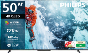 PHILIPS 126 cm (50 inch) QLED Ultra HD (4K) Smart Google TV 2025 Edition with Dolby Vision 30W Dolby Atmos 120Hz Refresh Rate HDR 10+ Wider Colour Gamut Ultra Narrow Bezel 32 GB Storage