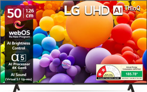 LG AI TV UR7500 126 cm (50 inch) Ultra HD (4K) LED Smart WebOS TV 2025 Edition with Alpha5 AI Processor 4K Gen6 | 100+ Free LG Channels | 4K Upscaling | AI Brightness Control | AI Sound (Virtual Surround 5.1 Up-mix) | FTA Satellite Port | Magic Remote Compatible | 60Hz Refresh Rate | Alexa Built In | Works with Apple Air Play