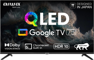Aiwa 190 cm (75 inch) QLED Ultra HD (4K) Smart Google TV 2024 Edition with 1N Remot Control| |4N Screw| |1N User Manual with Warranty Card| |1N Set Table Stand, 1N Wallmount| |2N Batteries (AAA)