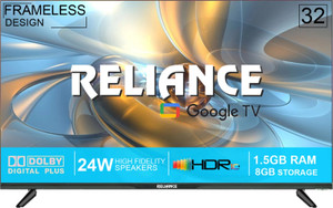 Reliance 80 cm (32 inch) HD Ready LED Smart Google TV 2025 Edition with Next Generation Google Smart Led Tv Platform with OTT Apps like Jio Cinema, Netflix, Prime Video, Disney+ Hotstar & More Than 5000 Apps, Frameless Design & Voice Remote with 24 Watts Speaker & 1.5 GB RAM, 8 GB Storage