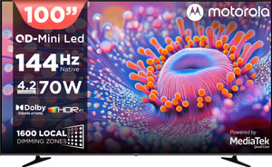 MOTOROLA 254 cm (100 inch) Ultra HD (4K) Mini LED Smart Google TV 2026 Edition with QD Mini LED, 1600 Local Dimming Zones( 3200 leds),4.2 Channel Audio System, 144 Hz Native,Mediatek Processor 9618, Dolby Vision-Atmos, HDR10