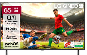 LG AI TV QNED 8CA 164 cm (65 inch) Ultra HD (4K) QNED Smart WebOS TV with Alpha7 AI Processor 4K Gen8 | Dynamic QNED Color | AI Brightness Control | 4K Expression Enhancer | NEW AI Magic Remote | AI Search with MS Copilot | AI Sound Pro (9.1.2 ch) | Dolby Atmos | Ultra Slim Design | Chromecast Built-in