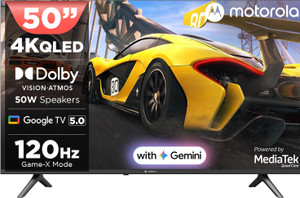 MOTOROLA 127 cm (50 inch) QLED Ultra HD (4K) Smart Google TV with 5.0 OS, 50 W speaker, 120Hz Game accelerator, and Dolby Atmos
