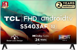TCL 80 cm (32 inch) Full HD LED Smart Android TV 2023 Edition with Google Assistant | Full HD Android 11 TV + HDR 10 | AI-IN | T-cast | Apps: Netflix, Youtube, Prime Video & 7000+ Apps | Maximum Content: 10,62,000 Hours | Pure Entertainment
