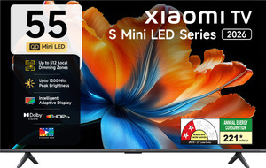 XIAOMI S Series 138.68 cm (55 inch) Ultra HD (4K) Mini LED Smart Google TV 2026 Edition with Flagship Mini LED Backlight Technology Ultra High 1200 nits brightness Upto 512 local dimming zones 34W Quad Dolby Audio Quantum Dot magiQ Dolby Vision�Mi TV