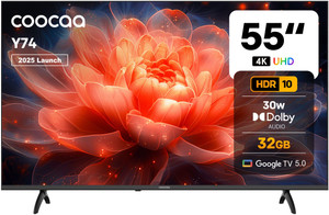Coocaa Y74 138 cm (55 inch) Ultra HD (4K) LED Smart Google TV 2025 Edition with Dolby Audio | Free Hotstar Subscription | 32 GB Storage | 30W Sound Output | HDR10 & HLG | Wide Colour Gamut | Narrow Frame Design | Google Assistant