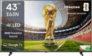 Hisense 108 cm (43 inch) Ultra HD (4K) LED Smart Google TV with 30W Powerful Sound, Dolby Atmos and Super Bright Panel