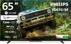 PHILIPS 164 cm (65 inch) Ultra HD (4K) Mini LED Smart Google TV with Local Dimming Dolby Vision & HDR10+ 36W Dolby Atmos 120Hz Game Accelerator Filmmaker Mode Wider Colour Gamut Ultra Narrow Bezel 2GB RAM + 32 GB Storage