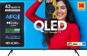 KODAK Matrix 108 cm (43 inch) QLED Ultra HD (4K) Smart Google TV 2025 Edition with |50W Sound Output | 2 Speaker | 550 Nits Brightness | HDR 10 with WCG | Dolby Atmos | Dolby Digital Plus | AI PQ Chipset | AI Smooth Motion | Google Assistant | Bezel Less Design
