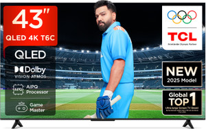 TCL T6C 108 cm (43 inch) QLED Ultra HD (4K) Smart Google TV 2025 Edition with HDR10+ | Dolby Vision- Atmos| HVA Panel| Slim & Uni body Design