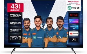Thomson TV 108 cm (43 inch) QLED Ultra HD (4K) Smart JioTele OS TV 2025 Edition with 40W Sound Output | Digital Plus | HDR | Multilingual Voice Assistant | 400+ free Live Channel | 400+ Games |Web Browser |Sports Mode | Bezel-Less Screen
