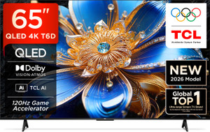 TCL T6D 163.83 cm (65 inch) QLED Ultra HD (4K) Smart Google TV 2026 Edition with HDR10+ Dolby Vision- Atmos 28W HVA Panel TCL AI Slim & Uni body Design