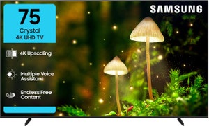Samsung Crystal 4K 189 cm (75 inch) Ultra HD (4K) LED Smart Tizen TV 2025 Edition with 4K Upscaling | HDR 10+ | SolarCell Powered Voice Assistance Remote Control | MetalStream Design | PurColor | Slim Look | Samsung Knox Security | 100+ Free Channels | Universal Gestures