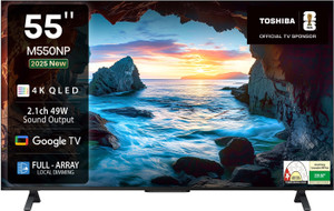 TOSHIBA 139 cm (55 inch) QLED Ultra HD (4K) Smart Google TV with Full Array Local Dimming, 49W Power Bass Woofer and HSR 120