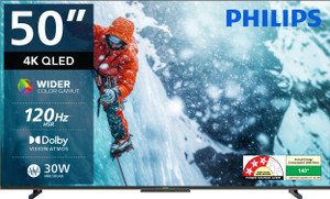 PHILIPS 126 cm (50 inch) QLED Ultra HD (4K) Smart Google TV 2025 Edition with Dolby Vision 30W Dolby Atmos 120Hz Refresh Rate HDR 10+ Wider Colour Gamut Ultra Narrow Bezel 32 GB Storage