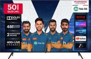 Thomson 126 cm (50 inch) QLED Ultra HD (4K) Smart JioTele OS TV 2025 Edition with 48W Sound Output | 2 Speaker | 450 Nits Brightness | Dolby Audio | Multilingual Voice Assistant | 300+ free live TV channels | 300+ JioGames | Web Browser | Sports Mode | Bezel Less Design