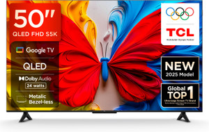TCL S5K 126 cm (50 inch) QLED Full HD Smart Google TV 2025 Edition with 100% Color Volume Plus | 24W Dolby Audio | Google Assitant | Chromecast built-in |Metallic Bezel-less | Slim Design