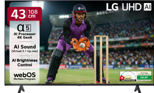 LG UR7500 108 cm (43 inch) Ultra HD (4K) LED Smart WebOS TV with Alpha5 AI Processor 4K Gen6, AI Picture Pro, 4K Upscaling, 60 Hz Refresh Rate, Game Optimizer, Magic Remote Capability, 5-Year Guaranteed with New OS Experience