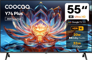 Coocaa Y74 Plus 138 cm (55 inch) Ultra HD (4K) LED Smart Google TV 2025 Edition with Dolby Audio |Free Hotstar Subscription | 32 GB Storage| 20W Sound Output | HDR10 & HLG | Eye Care Technology