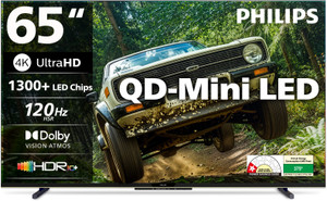 PHILIPS 164 cm (65 inch) Ultra HD (4K) Mini LED Smart Google TV 2025 Edition with Local Dimming Dolby Vision & HDR10+ 36W Dolby Atmos 120Hz Game Accelerator Filmmaker Mode Wider Colour Gamut Ultra Narrow Bezel 2GB RAM + 32 GB Storage