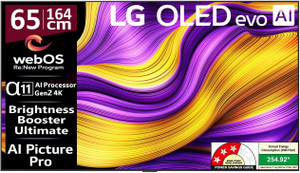 LG 164 cm (65 inch) OLED Ultra HD (4K) Smart WebOS TV 2025 Edition with Alpha 11 AI Processor 4K Gen2 | Brightness Booster Ultimate | AI Picture Pro | Dolby Vision | AI Sound Pro (Virtual 11.1.2ch Up-mix) | Dolby Atmos | Up to 165Hz Variable Refresh Rate | 60W Sound Output | 2.5 GB RAM | 16 GB ROM | Nvidia G-Sync & AMD Freesync Compatible