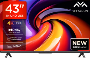 iFFALCON by TCL U65 108 cm (43 inch) Ultra HD (4K) LED Smart Google TV 2025 Edition with MEMC | Dolby Vision-Atmos | HVA Panel & Metallic Bezel-Less