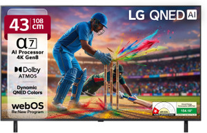 LG AI TV QNED 8AA 108 cm (43 inch) Ultra HD (4K) QNED Smart WebOS TV 2025 Edition with Alpha7 AI Processor 4K Gen8 | Dynamic QNED Color | AI Brightness Control | 4K Expression Enhancer | NEW AI Magic Remote | AI Search with MS Copilot | AI Sound Pro (9.1.2 ch) | Dolby Atmos | Chromecast Built-in