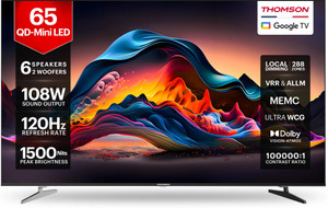 Thomson Masterclass Series 164 cm (65 inch) Ultra HD (4K) Mini LED Smart Google TV 2025 Edition with 6 Speaker with 108 W Sound Output Powered by Blaupunkt | Inbuilt 2 Sub-Woofer with Magic Sound| Dolby Atmos | 288 Local Dimming Zones | 120 Hz HSR Refresh Rate | MEMC with ALLM & VRR | 1500 Nits Brightness | Dolby Vision, HDR 10, HLG |Contrast Ratio 100000:1 | Smart Eye Shield |Ultra WCG