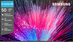 Samsung Crystal Vision AI 125 cm (50 inch) Ultra HD (4K) LED Smart Tizen TV with 4K Upscaling HDR 10+ Football Mode Voice Assistance Remote Control PurColor Slim Look Samsung Knox Security 150+ Free Channels